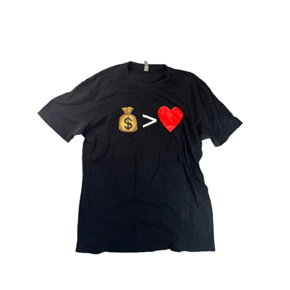 Money bag red heart black unisex t-shirt L